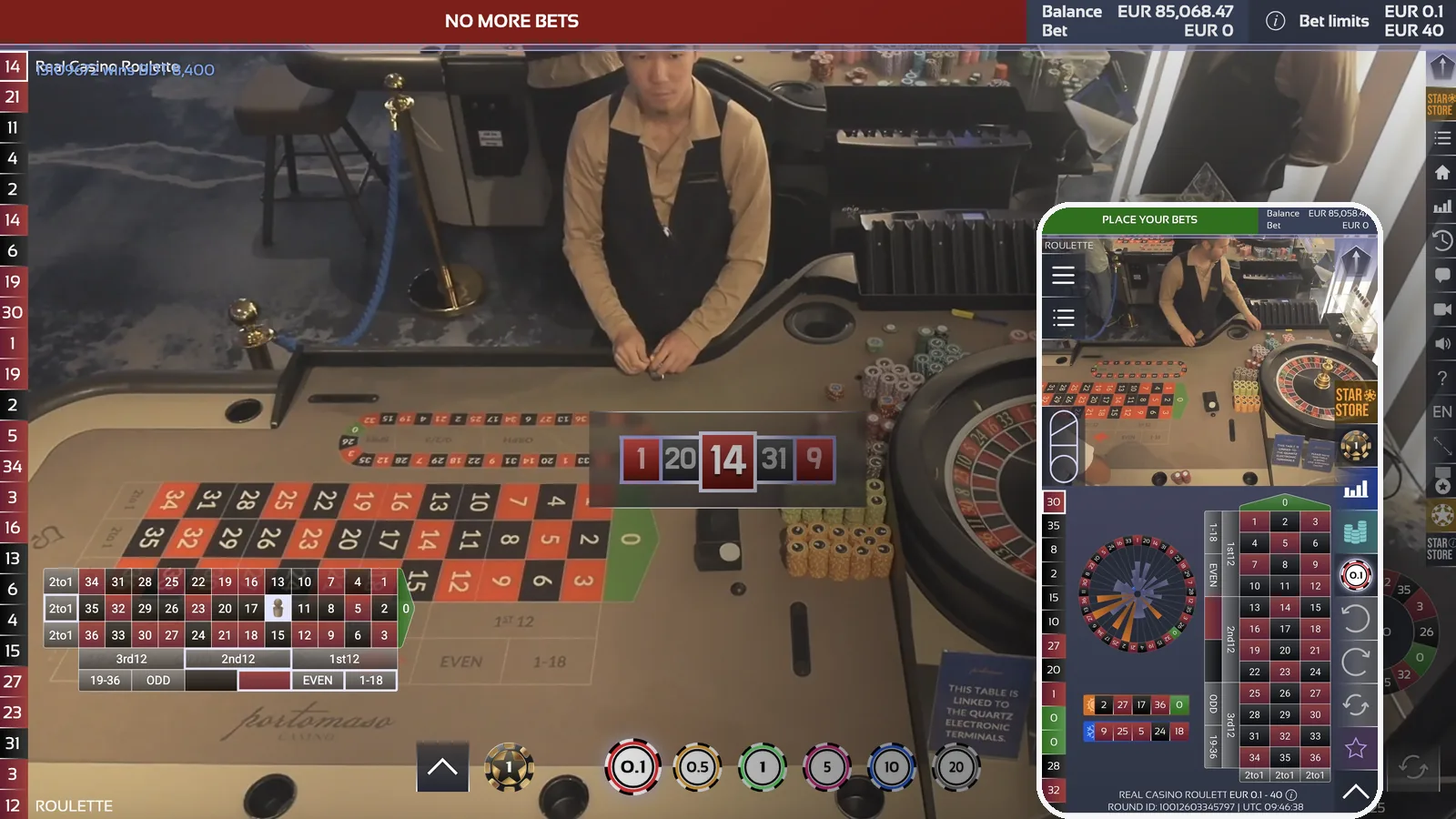 Ruleta transmitida desde un casino físico
